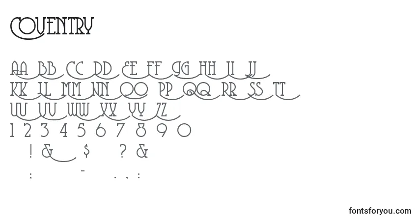 Czcionka Coventry – alfabet, cyfry, specjalne znaki