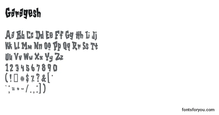 A fonte Garagesh – alfabeto, números, caracteres especiais