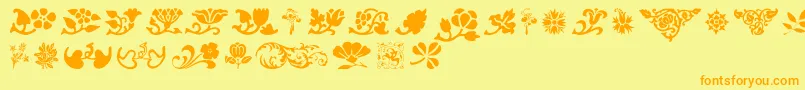 Подробнее о шрифте PrintersOrnamentsOne Шрифт PrintersOrnamentsOne – оранжевые шрифты на жёлтом фоне