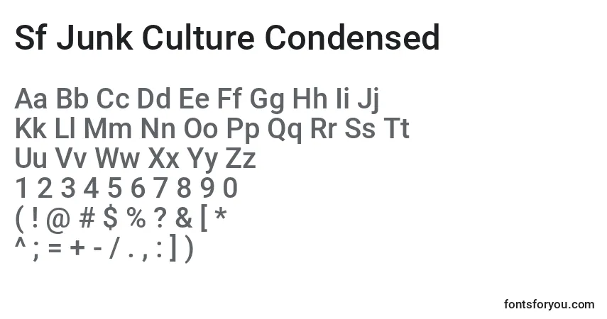 Шрифт Sf Junk Culture Condensed – алфавит, цифры, специальные символы