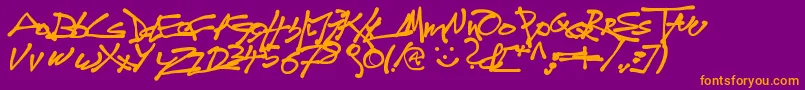 Tagdo-Schriftart – Orangefarbene Schriften auf violettem Hintergrund