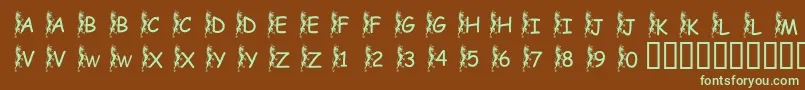 フォントPfGriffinClimbing – 緑色の文字が茶色の背景にあります。