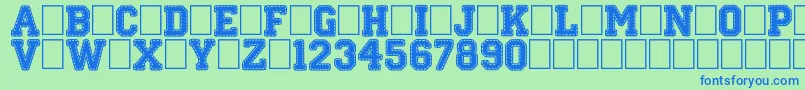 StitchnSchool-Schriftart – Blaue Schriften auf grünem Hintergrund