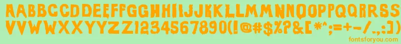 フォントEviloffrankensteinUltrablack – オレンジの文字が緑の背景にあります。