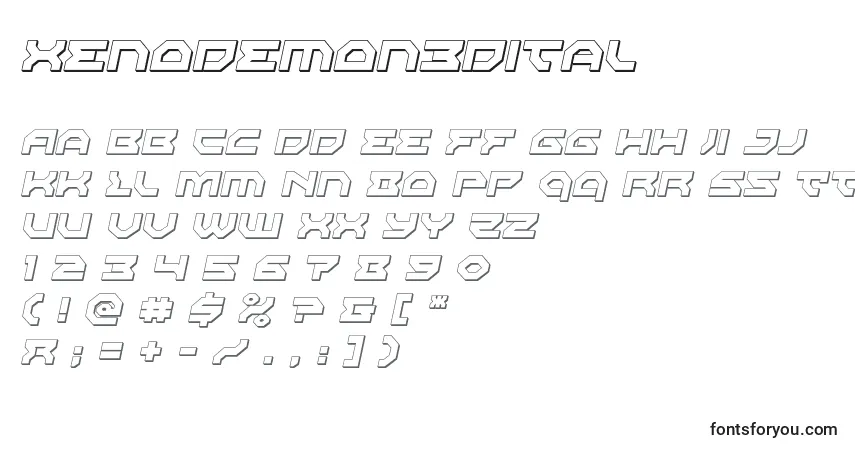 Xenodemon3Dital-fontti – aakkoset, numerot, erikoismerkit