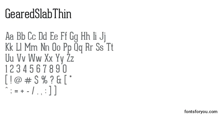 A fonte GearedSlabThin – alfabeto, números, caracteres especiais