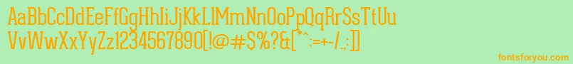 フォントGearedSlabThin – オレンジの文字が緑の背景にあります。