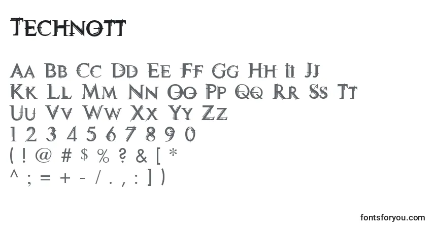 A fonte Technott – alfabeto, números, caracteres especiais