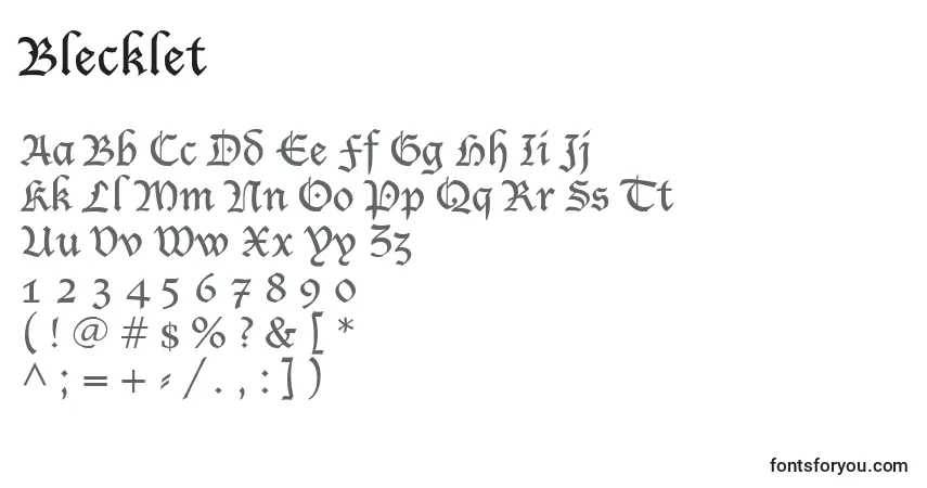 Czcionka Blecklet – alfabet, cyfry, specjalne znaki
