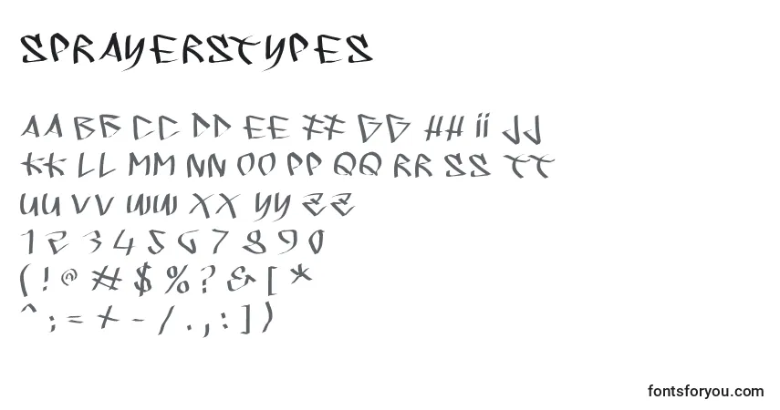 A fonte Sprayerstypes – alfabeto, números, caracteres especiais