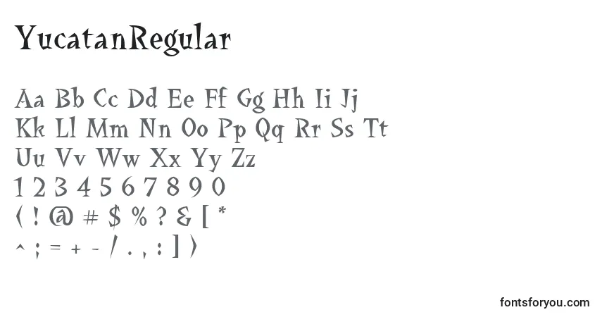 Шрифт YucatanRegular – алфавит, цифры, специальные символы