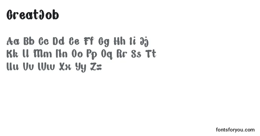 Czcionka GreatJob – alfabet, cyfry, specjalne znaki