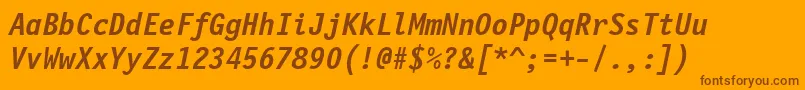 FinancialBoldOblique-Schriftart – Braune Schriften auf orangefarbenem Hintergrund
