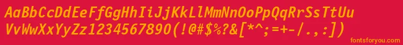 FinancialBoldOblique-Schriftart – Orangefarbene Schriften auf rotem Hintergrund