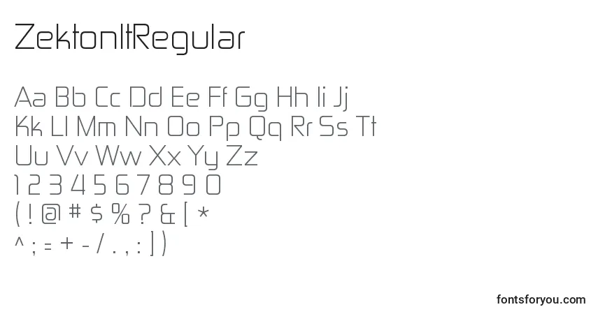 A fonte ZektonltRegular – alfabeto, números, caracteres especiais