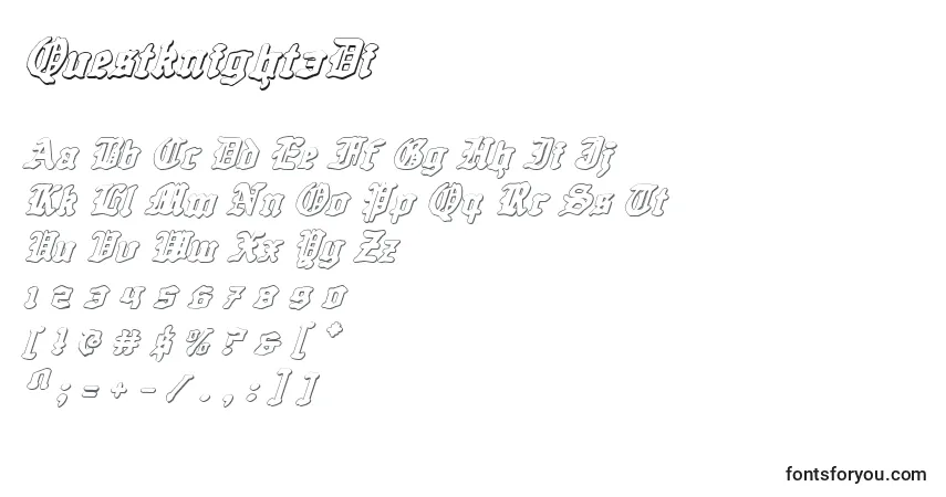 Czcionka Questknight3Di – alfabet, cyfry, specjalne znaki