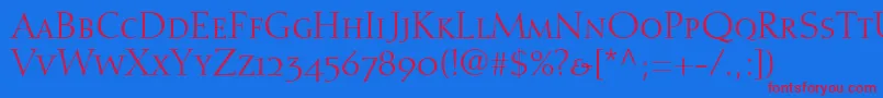 DiotimaRomanSmallCapsOldstyleFigures Font – Red Fonts on Blue Background