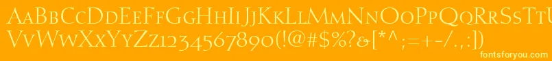 フォントDiotimaRomanSmallCapsOldstyleFigures – オレンジの背景に黄色の文字