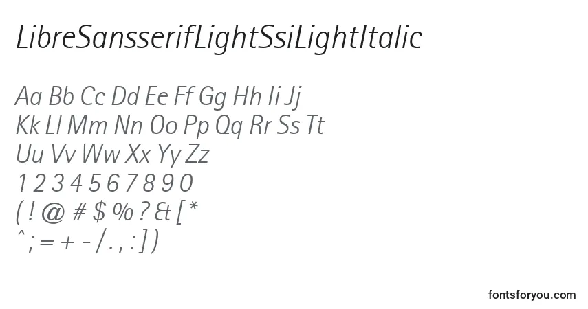 A fonte LibreSansserifLightSsiLightItalic – alfabeto, números, caracteres especiais