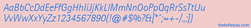 Fonte LibreSansserifLightSsiLightItalic – fontes azuis em um fundo rosa