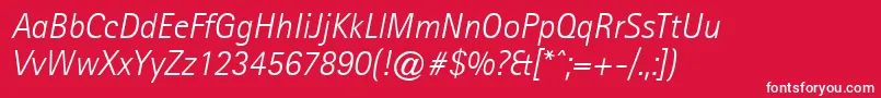 Fonte LibreSansserifLightSsiLightItalic – fontes brancas em um fundo vermelho