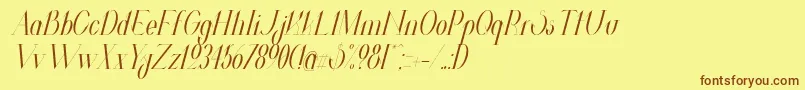 フォントValkyrieCondensedItalic – 茶色の文字が黄色の背景にあります。