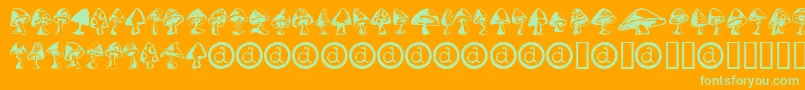 Shrooms ffy-Schriftart – Grüne Schriften auf orangefarbenem Hintergrund