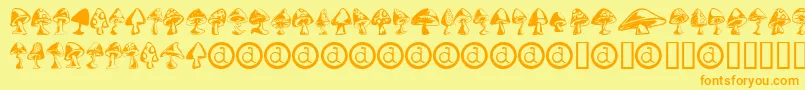 フォントShrooms ffy – オレンジの文字が黄色の背景にあります。