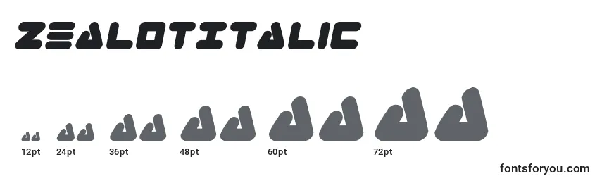 Размеры шрифта ZealotItalic