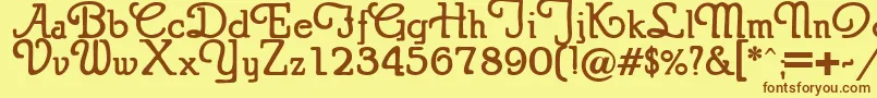 フォントPuritanSwashBold – 茶色の文字が黄色の背景にあります。