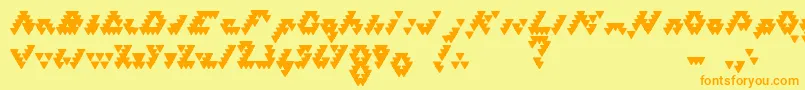 フォントBizarLovedTriangles – オレンジの文字が黄色の背景にあります。