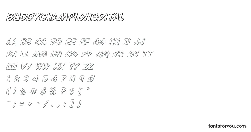 Czcionka Buddychampion3Dital – alfabet, cyfry, specjalne znaki