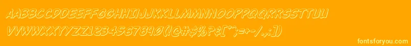 Buddychampion3Dital-Schriftart – Gelbe Schriften auf orangefarbenem Hintergrund