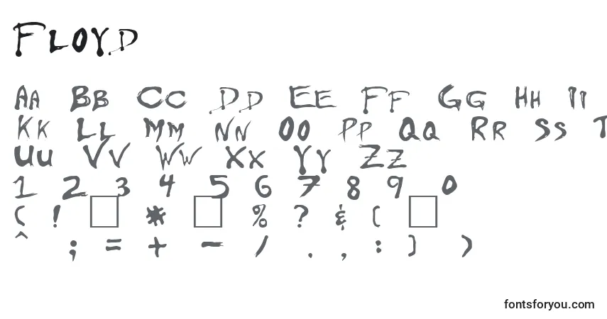 Czcionka Floyd – alfabet, cyfry, specjalne znaki