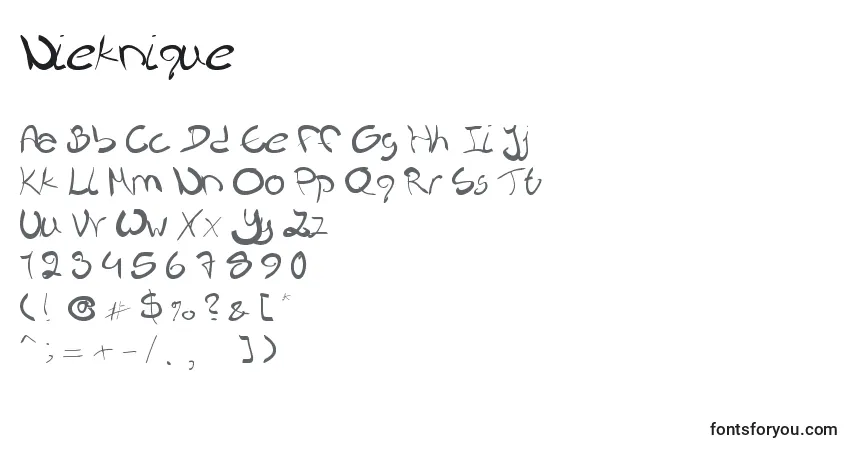 Czcionka Nieknique – alfabet, cyfry, specjalne znaki