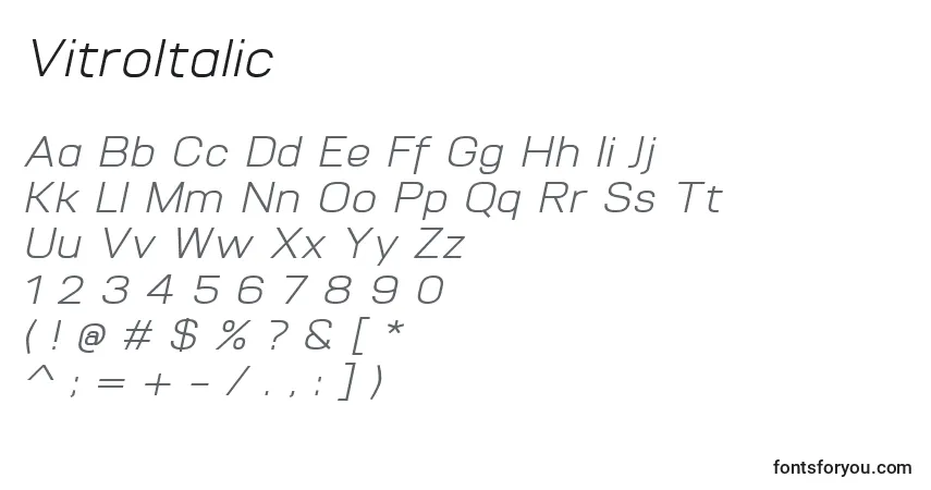 VitroItalic-fontti – aakkoset, numerot, erikoismerkit