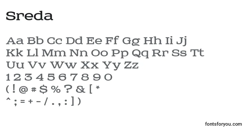 Czcionka Sreda – alfabet, cyfry, specjalne znaki