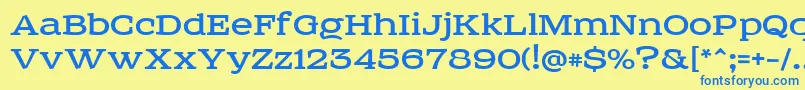 フォントSreda – 青い文字が黄色の背景にあります。