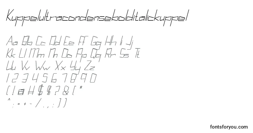 A fonte Kuppelultracondensebolditalickuppel – alfabeto, números, caracteres especiais
