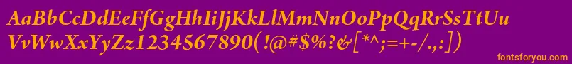 ArnoproBolditalicsubhead-Schriftart – Orangefarbene Schriften auf violettem Hintergrund