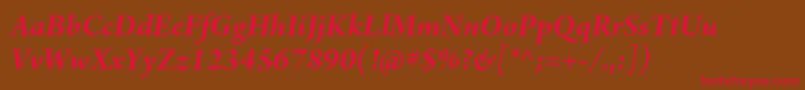 フォントArnoproBolditalicsubhead – 赤い文字が茶色の背景にあります。