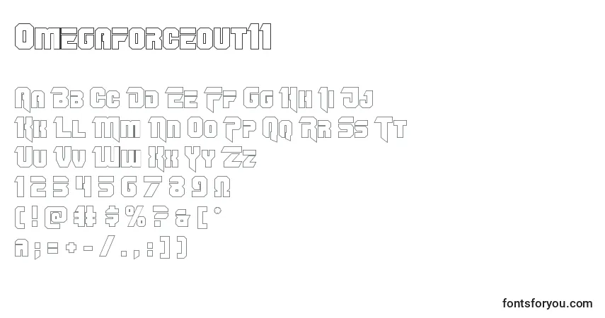 Schriftart Omegaforceout11 – Alphabet, Zahlen, spezielle Symbole