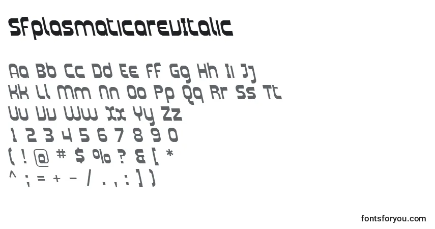 Czcionka SfplasmaticarevItalic – alfabet, cyfry, specjalne znaki