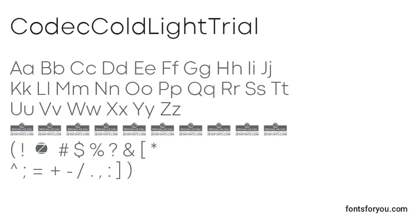 Шрифт CodecColdLightTrial – алфавит, цифры, специальные символы