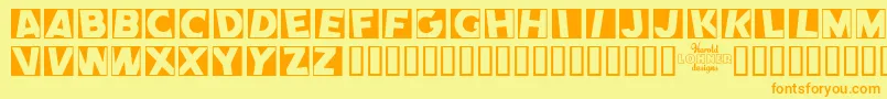 Comen-Schriftart – Orangefarbene Schriften auf gelbem Hintergrund