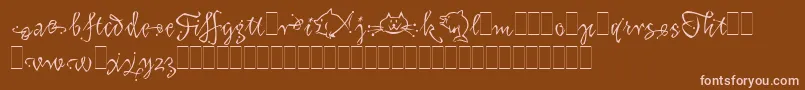 KatfishAltsLetPlain.1.0-fontti – vaaleanpunaiset fontit ruskealla taustalla