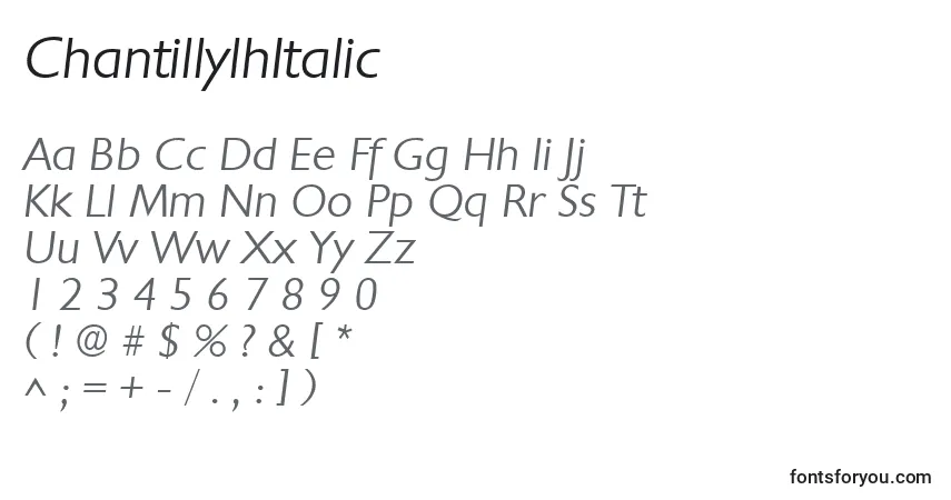 A fonte ChantillylhItalic – alfabeto, números, caracteres especiais