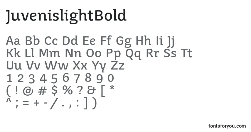 A fonte JuvenislightBold – alfabeto, números, caracteres especiais