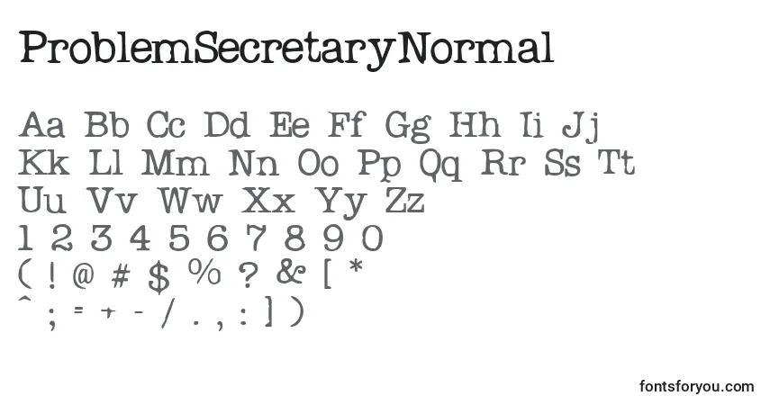 A fonte ProblemSecretaryNormal – alfabeto, números, caracteres especiais