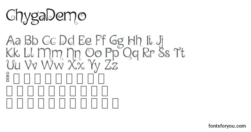 ChygaDemo-fontti – aakkoset, numerot, erikoismerkit